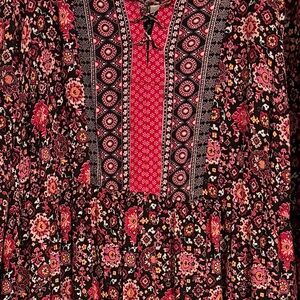 Lane Bryant Boho Floral Long Sleeve Dress - Black and Pink